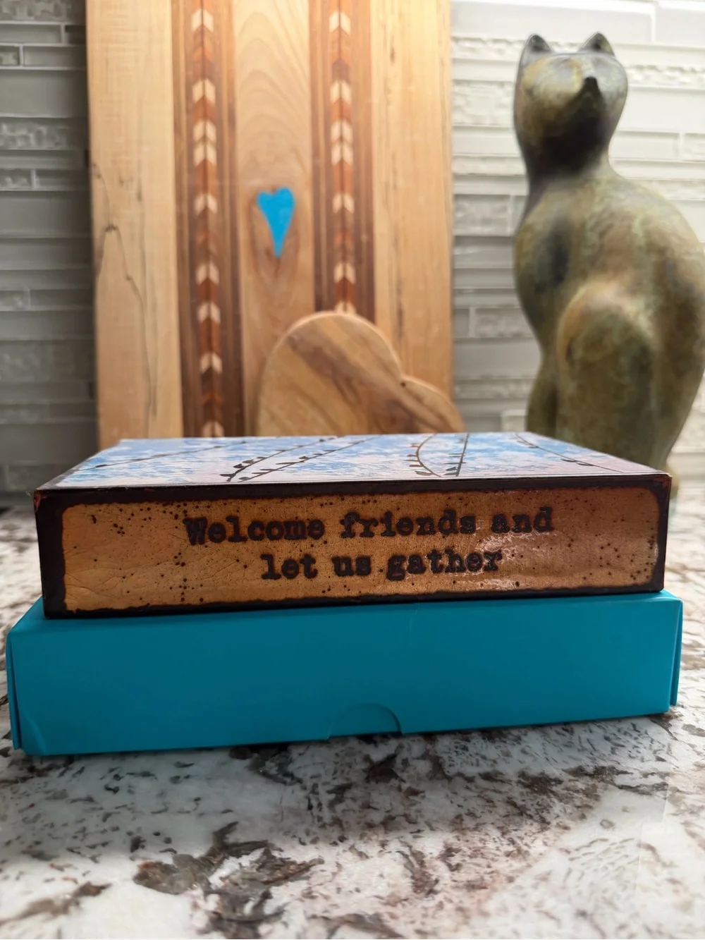 Houston Llew Blue Bird Silhouette Glass Art Tile